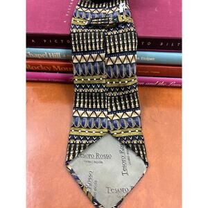 Vintage Tesoro Rosso 100%‎ Silk Tie Geometric Pattern